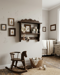 Drewniana Półka Vintage z Wieszakami